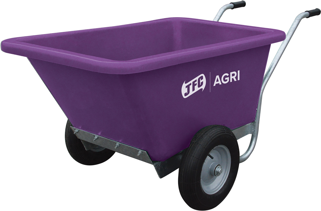 JFC Agri Twin Wheeled Farm Barrow, purple 250L capacity with UV resistant body and pneumatic wheels