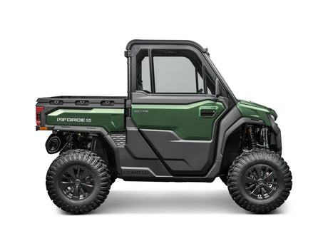 CFMOTO UFORCE U10 Pro full-cab UTV in Highland Forest Green with rugged off-road tires