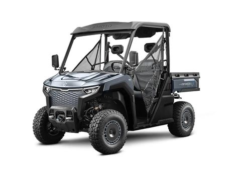 CFMOTO UFORCE EVU6 commercial all-electric UTV, metallic grey, 35kW, 60+ mile range
