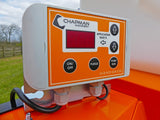Chapman weed wiper control panel for tractor-mounted unit; orange display with digital readout and On/Off, Purge, Pump Run buttons