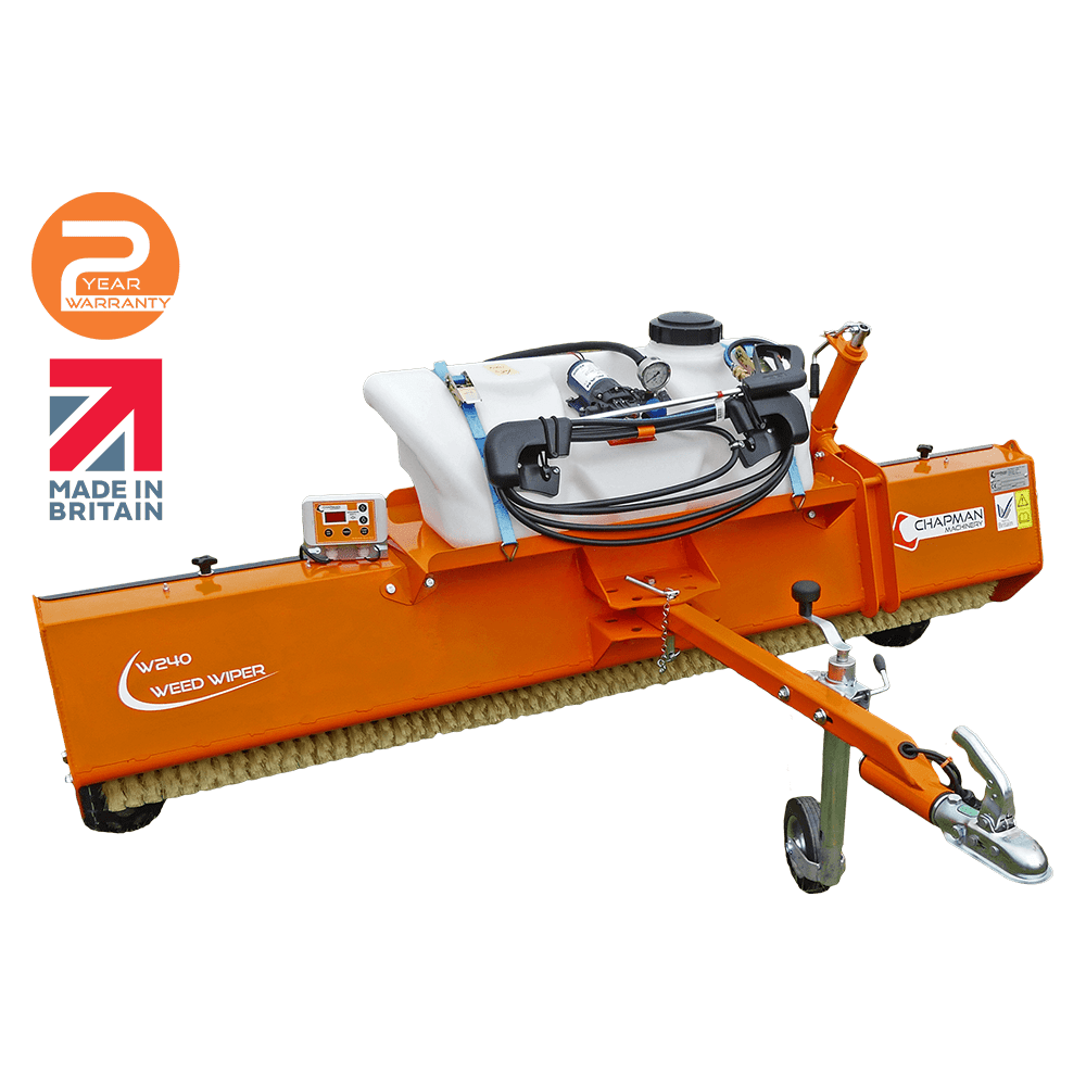 Chapman W240 Weed Wiper, orange with 2.4m working width, 60L tank, electric drive, carpet or brush roller