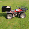 ATV Shallow Carrier Box in black with 200L capacity, lightweight and universal fit, mounted on a red ATV