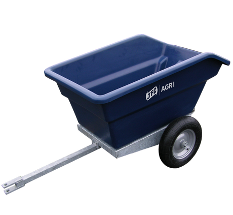 JFC Agri 250L blue ATV tipping trailer with galvanised frame