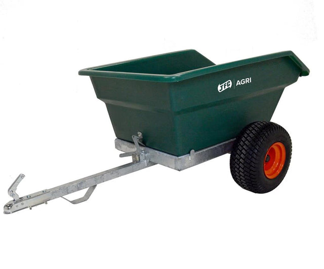 JFC Agri ATV tipping trailer, 400L, green with galvanised frame.