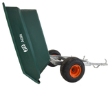 JFC Agri ATV tipping trailer, 400L green with galvanised frame and orange wheels
