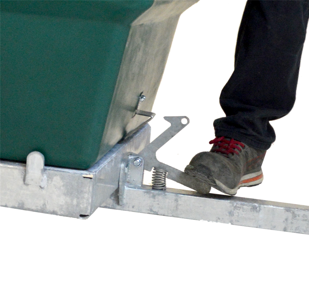 JFC Agri ATV tipping trailer 400L, green tub on galvanised frame with foot pedal