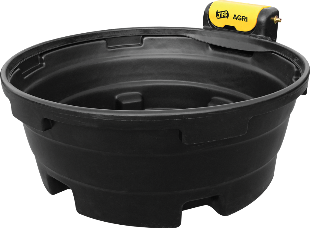 Water trough, circular 871L fast-fill, black, JFC Agri, 360° livestock access