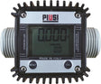 Piusi K24 digital flow meter with silver body and black housing; logo visible