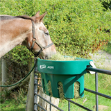 JFC Agri 100L gate hay feeder with 7 partitions, green livestock feeder mounted on a fence