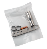 GYS EasyMIG 130 welder accessory kit in plastic bag, includes copper contact tip, metal connectors, and mounting plate