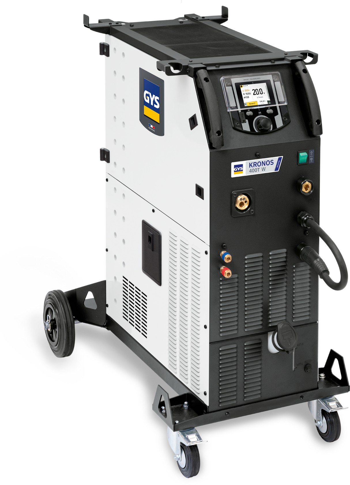 GYS Kronos 400T W welder on a wheeled cart with digital display panel