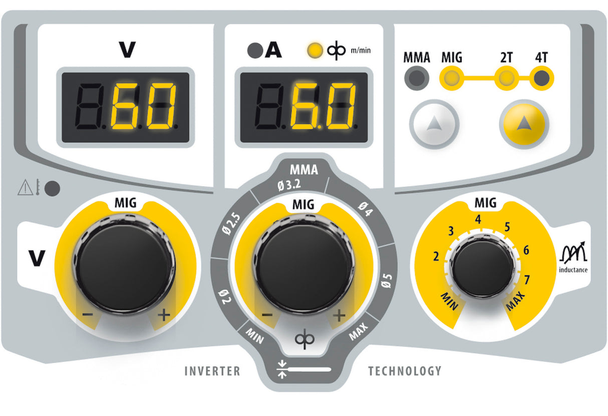GYS Multiweld 250T welder control panel with dual digital meters and MIG/MMA controls