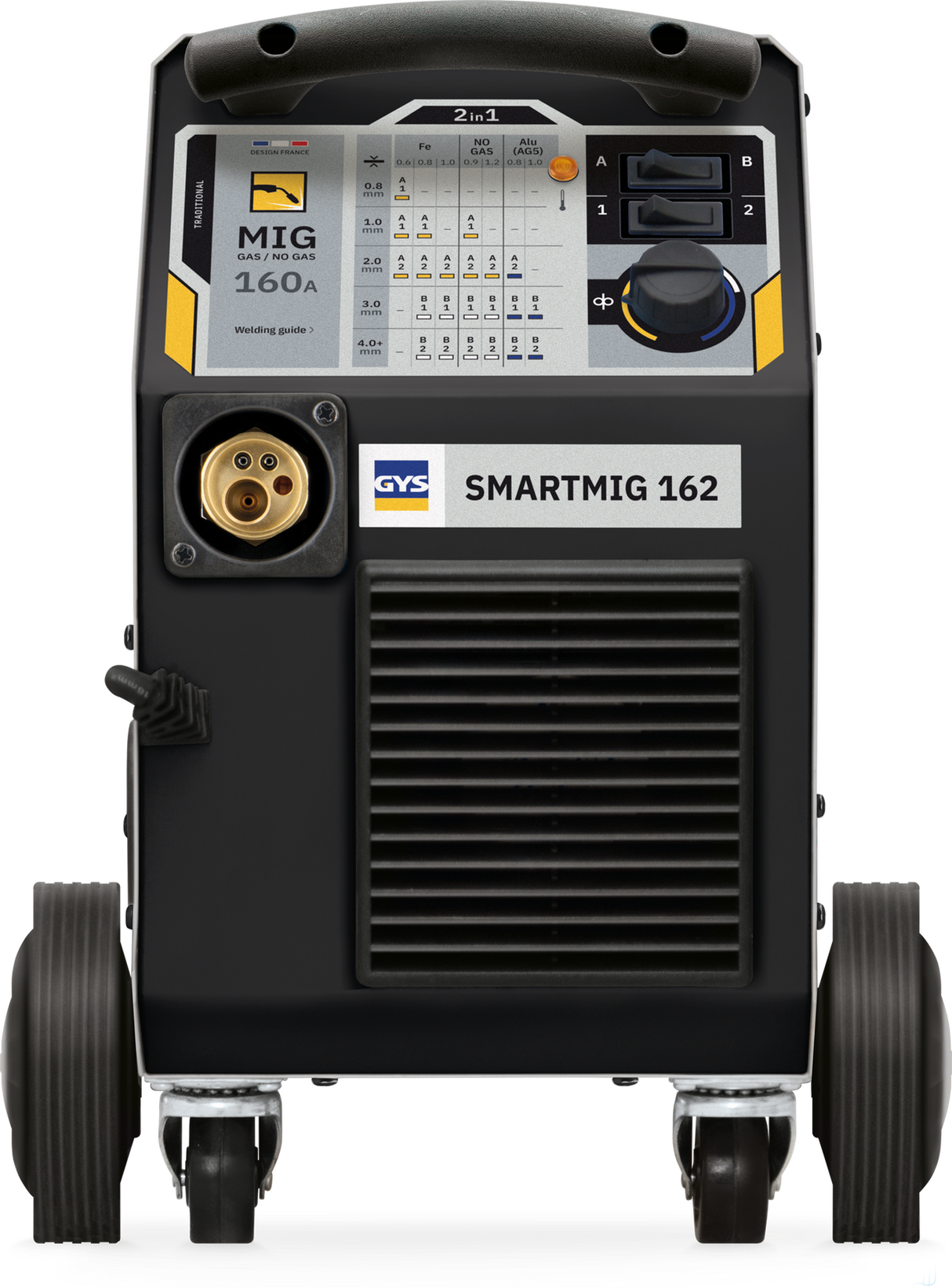 GYS SmartMIG 162 welder, black portable MIG welder with control panel and wheels