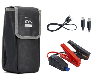 Booster Pro 801 battery charger set with black GYS case, red/black jumper clamps and cables