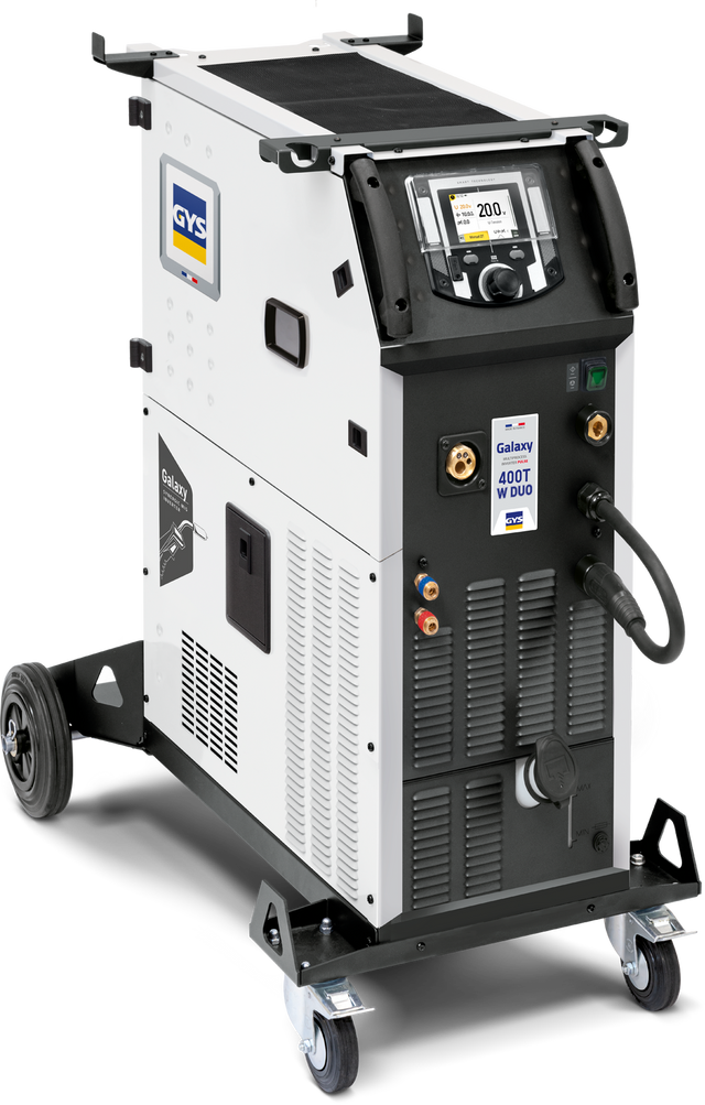 GYS Galaxy 400T W DUO welder with front control panel and wheels, white and black unit