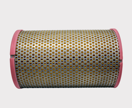 Polaris Ranger XP1000 OEM cylindrical air filter with pink end caps and perforated metal housing