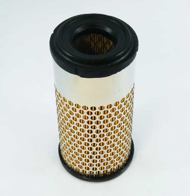 Kubota RTV900 diesel air filter K1211-82320 OEM replacement, cylindrical with gold perforated mesh and rubber ends