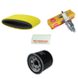 Kawasaki KVF750 service kit (2015-2025) by ATV City; air filter, NGK spark plug, oil filter, service tag.