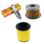 Honda TRX 350 Rancher service kit 2000-2006: NGK spark plug, yellow oil filter, brown pleated air filter.