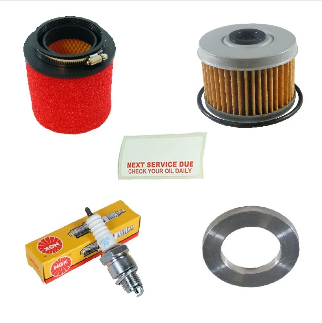 Honda TRX 500-520 2005-2026 Service Kit with red foam air filter, pleated air filter, oil filter, NGK spark plug and gasket