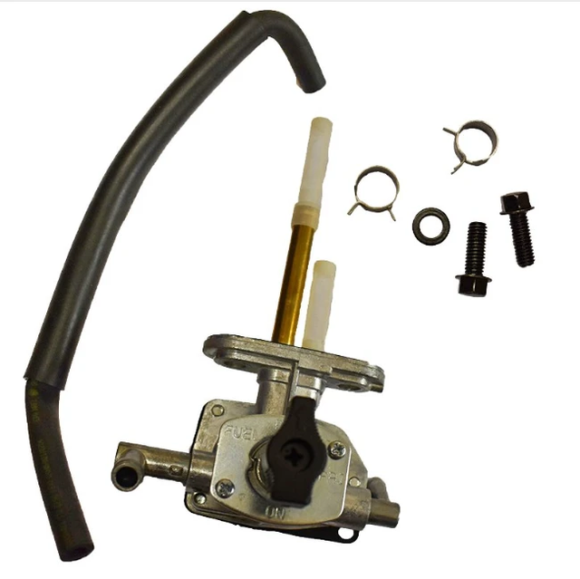 ATV City fuel tap kit for Suzuki LTZ 400 (2003–2005); metal body with black hose and clamps.