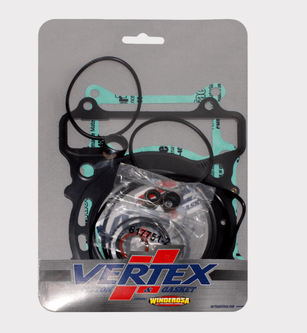 Top End Gasket Set for Yamaha YFM450 Kodiak/YFM450F (2018–2023) Vertex gasket kit with black gaskets and O-rings.