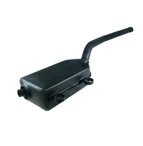 Exhaust muffler for Kawasaki Bayou 220/250 quad, black metal replacement with curved inlet pipe and mounting tabs