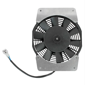 Fan Motor Assembly for Yamaha Grizzly ATV, black fan with metal mounting plate and wiring harness