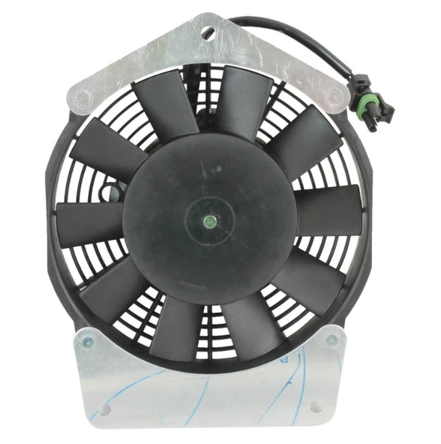 Fan motor assembly for Polaris Sportsman 800 ATV, black plastic fan with metal mounting bracket and connector
