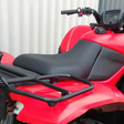 Complete Seat for Honda Rancher 420 ATV, black seat on red ATV with rear rack