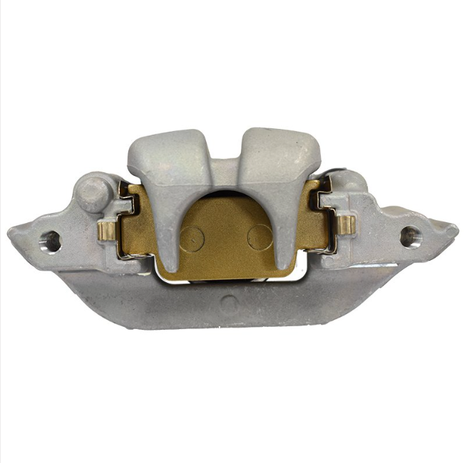 Brake Caliper Front Left, gray with gold-toned inner hardware and exposed mounting ears