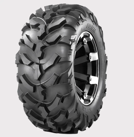 ATV tire Obor WU14 Riple 28x10x14, 6-ply mud-rut performance with aggressive knobby tread on a black rim