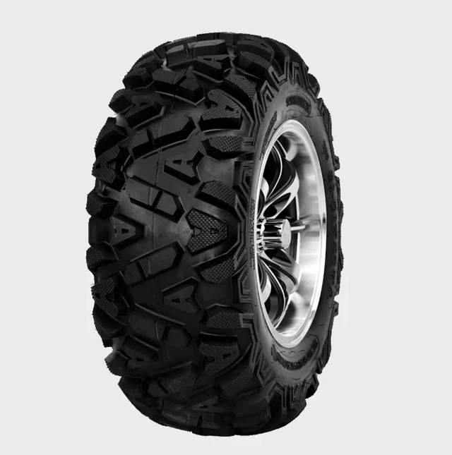 Forerunner Knight 19x7x8 ATV tyre, 6-ply premium off-road tyre mounted on a silver alloy wheel