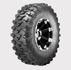 Obor Lynx WL 35x10R15 mud tire, 10 ply, on black alloy rim for UTV off-road use