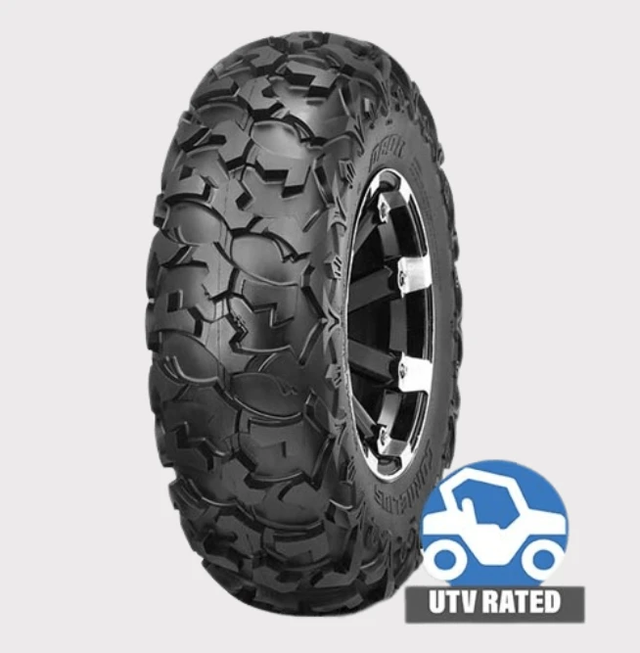 Obor WU12 Cornelius ATV tyre, 27x11R12, 6-ply all-terrain mud/off-road tyre on black alloy wheel, UTV rated