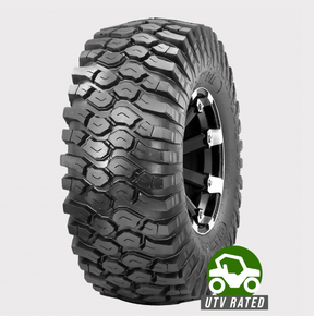 OBOR 27x11R14 ATV tyre on black alloy wheel; 8-ply radial crawler with square-profile tread, UTV Rated badge.