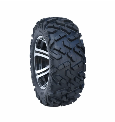 Forerunner Atlas 27x11x12 ATV tire with aggressive knobby tread on a silver alloy wheel