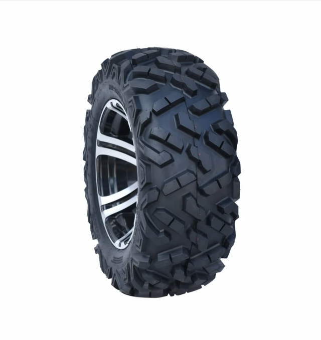 Forerunner Atlas 27x11x12 ATV tire with aggressive knobby tread on a silver alloy wheel