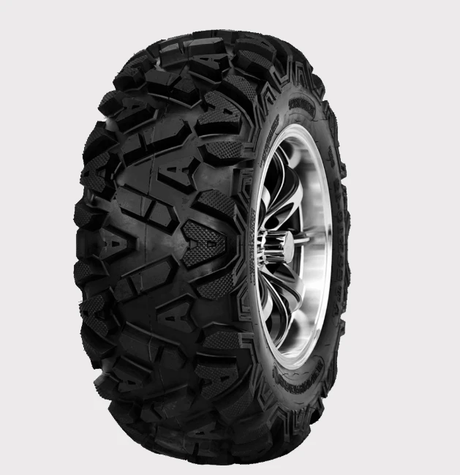 Forerunner Knight 26x9x14 ATV tire, black, 6-ply all-terrain, mounted on alloy wheel