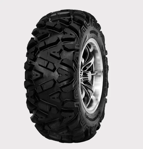Forerunner Knight ATV tire 25x8x12 on alloy wheel, 6-ply heavy-duty all-terrain tread