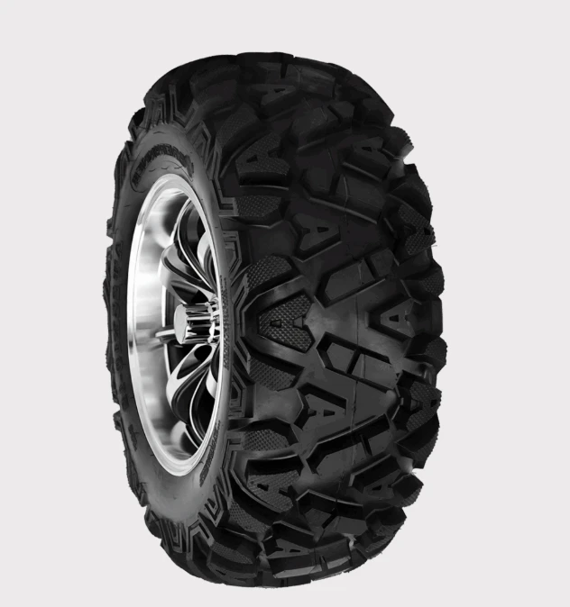 Forerunner 25x10x12 ATV tyre with aggressive all-terrain tread on chrome wheel