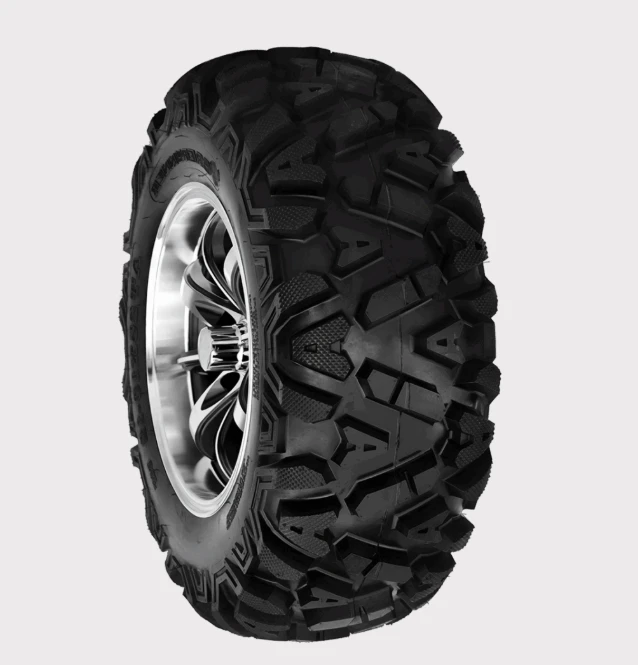ATV tire 25x8x12 6-ply Forerunner with aggressive tread on alloy wheel