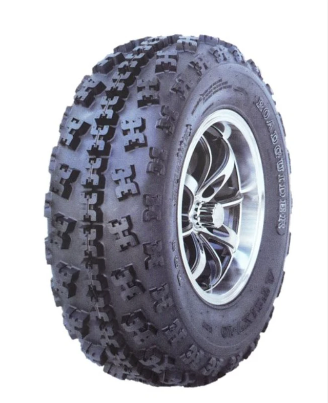 Forerunner 22x7x10 ATV front tire, 6-ply puncture-resistant all-terrain tread.
