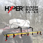 Hyper Diverse ATV spray boom, 1.5–4.5m width, yellow bar with red nozzles.