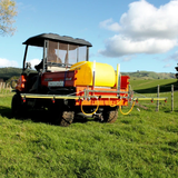 C-Dax 4m folding spray boom for ATV sprayer with yellow tank for precision weed control
