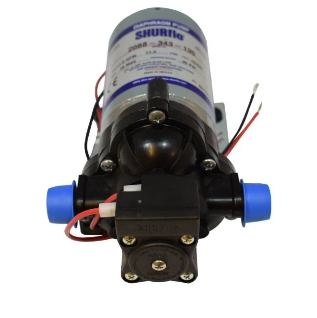 Shurflo 12V water pump 2038B external male thread, blue hose fittings, 11.3 LPM for RV/boat use