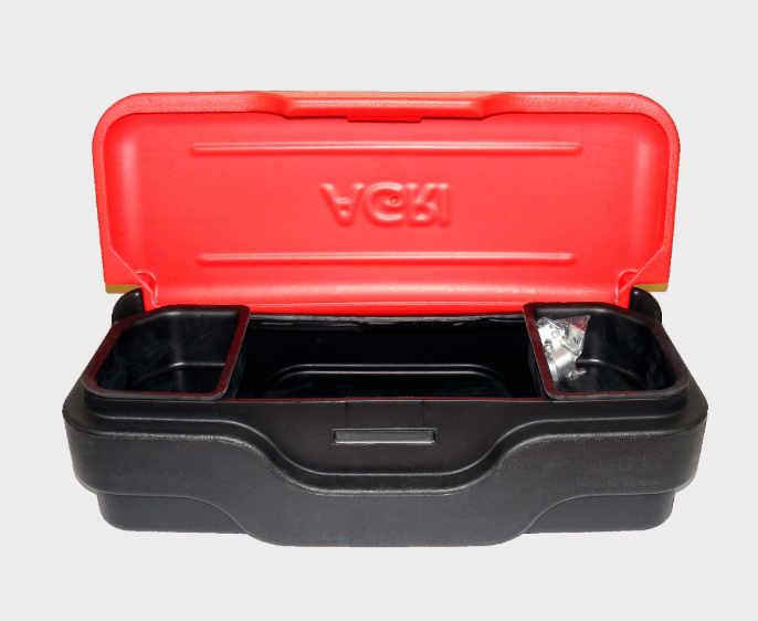 Red And Black AGRI Tool And Storage Box For ATV Front Or Rear Rack With 2 Lift Out Trays And Bolt On Mounting Kit