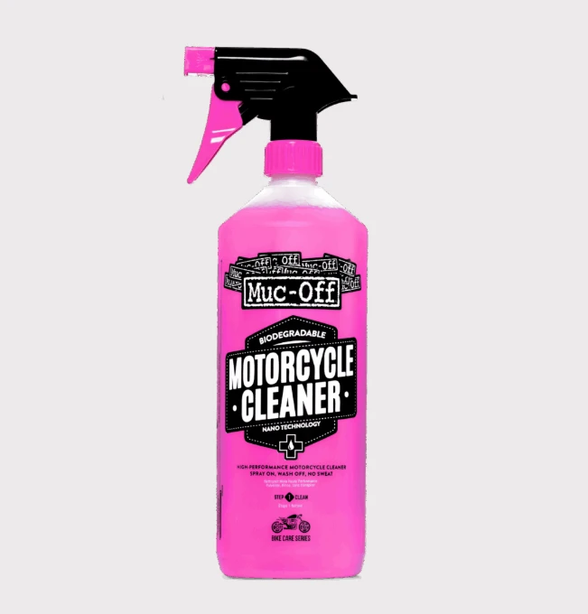 Muc-Off Motorcycle Cleaner bottle, 1 Litre, pink trigger spray, biodegradable, safe for carbon fibre and anodised metal