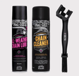 Muc-Off Motorcycle and ATV Chain Care Kit (3-piece) with all-weather chain lube, chain cleaner, and brush