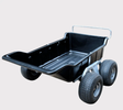 Hyper 680-4 ATV trailer, four-wheel heavy-duty utility trailer in black with an open metal bed and silver wheels.